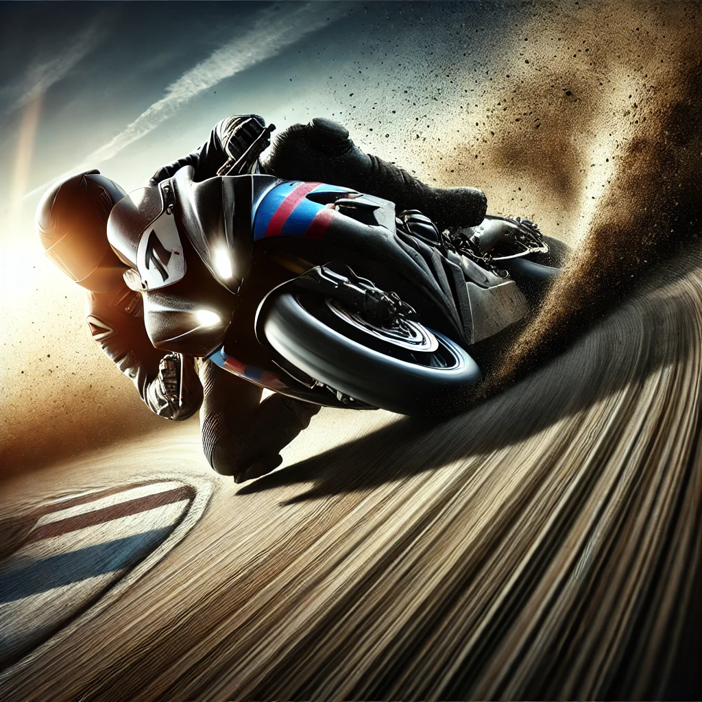 DALL·E-2024-10-15-17.12.39-Create-an-image-of-a-high-speed-motorbike-race-in-full-action-with-a-rider-leaning-into-a-turn-on-a-track.-The-bike-is-kicking-up-dirt-and-dust-emph